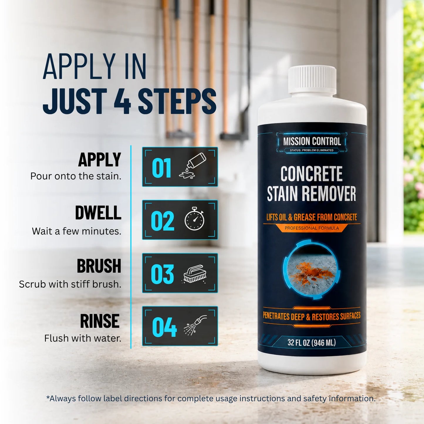 Concrete Stain Remover before and after on garage slab