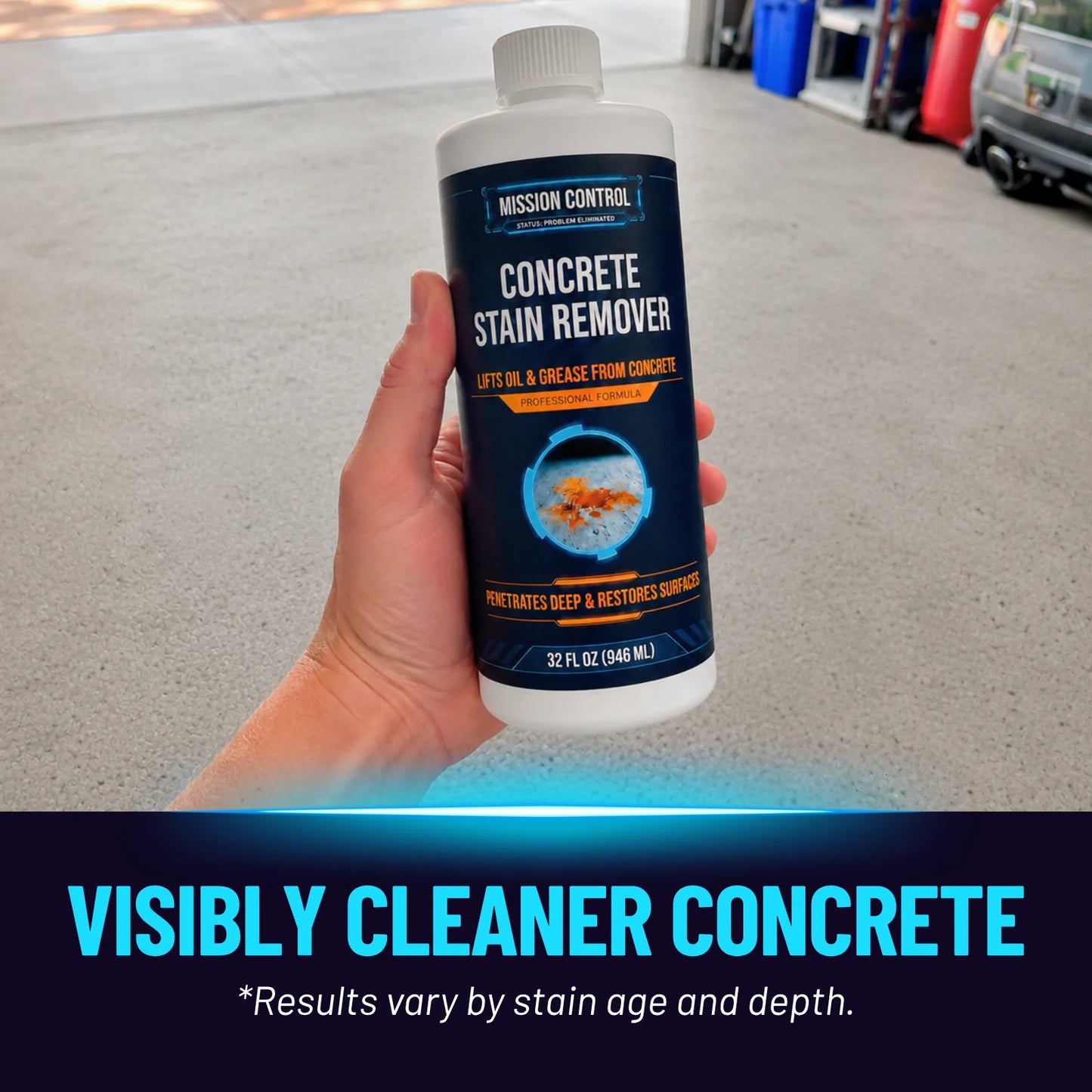 Concrete Stain Remover packaging from Mission Control Goods