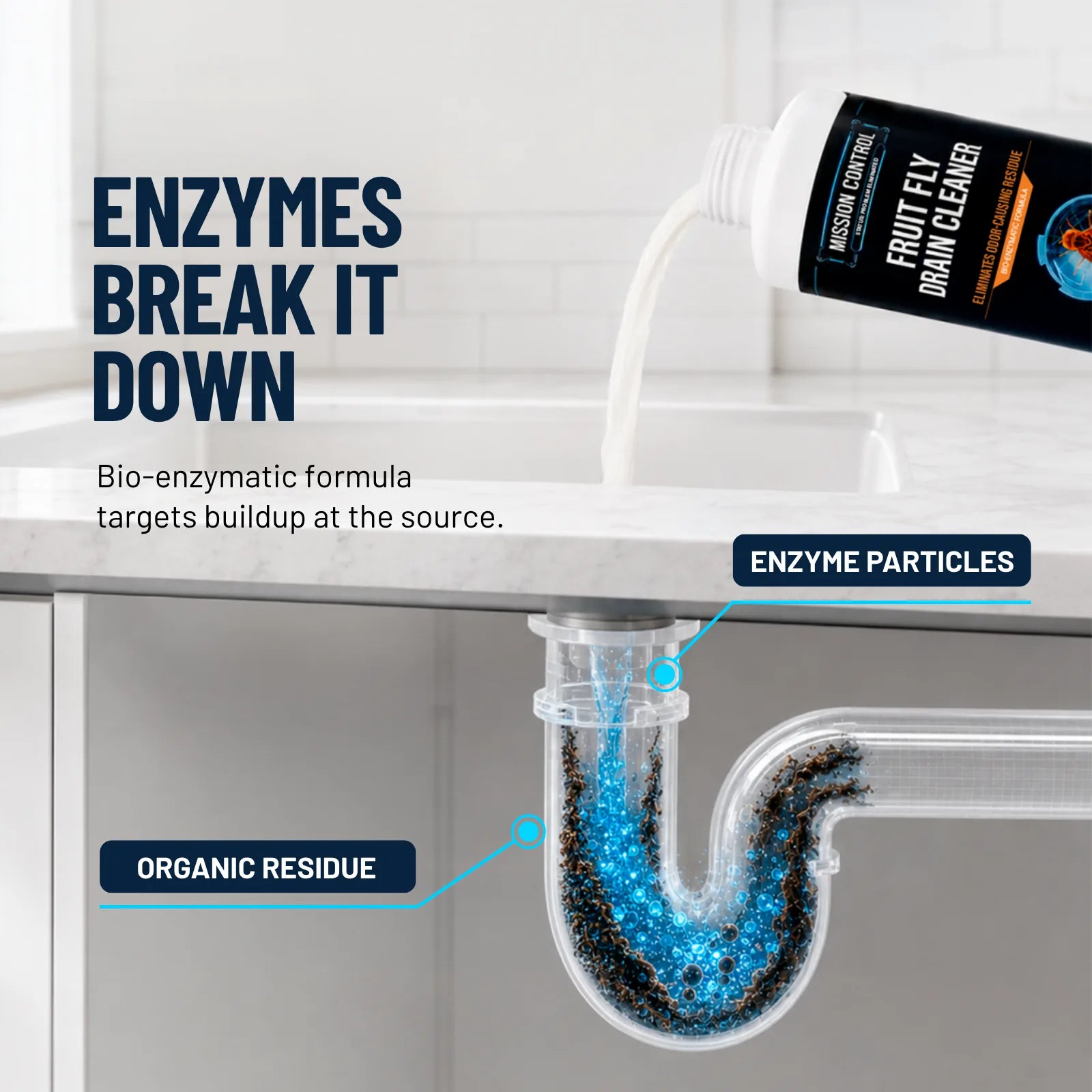 Fruit Fly Drain Cleaner treating trash can interior