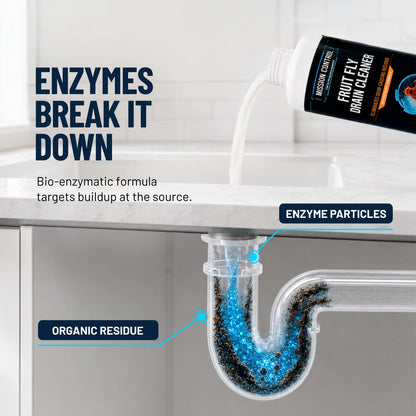 Fruit Fly Drain Cleaner treating trash can interior