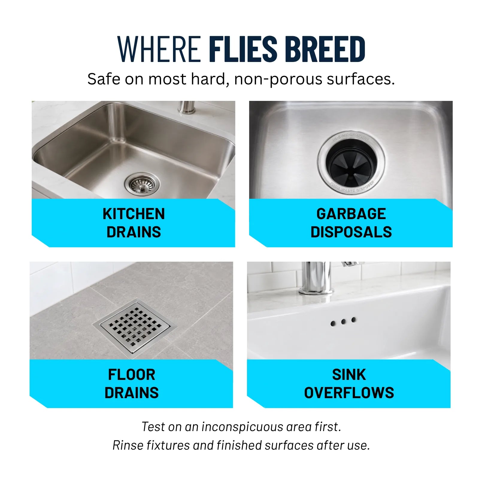 Fruit Fly Drain Cleaner on food prep counter surface