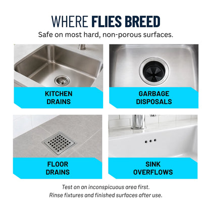 Fruit Fly Drain Cleaner on food prep counter surface