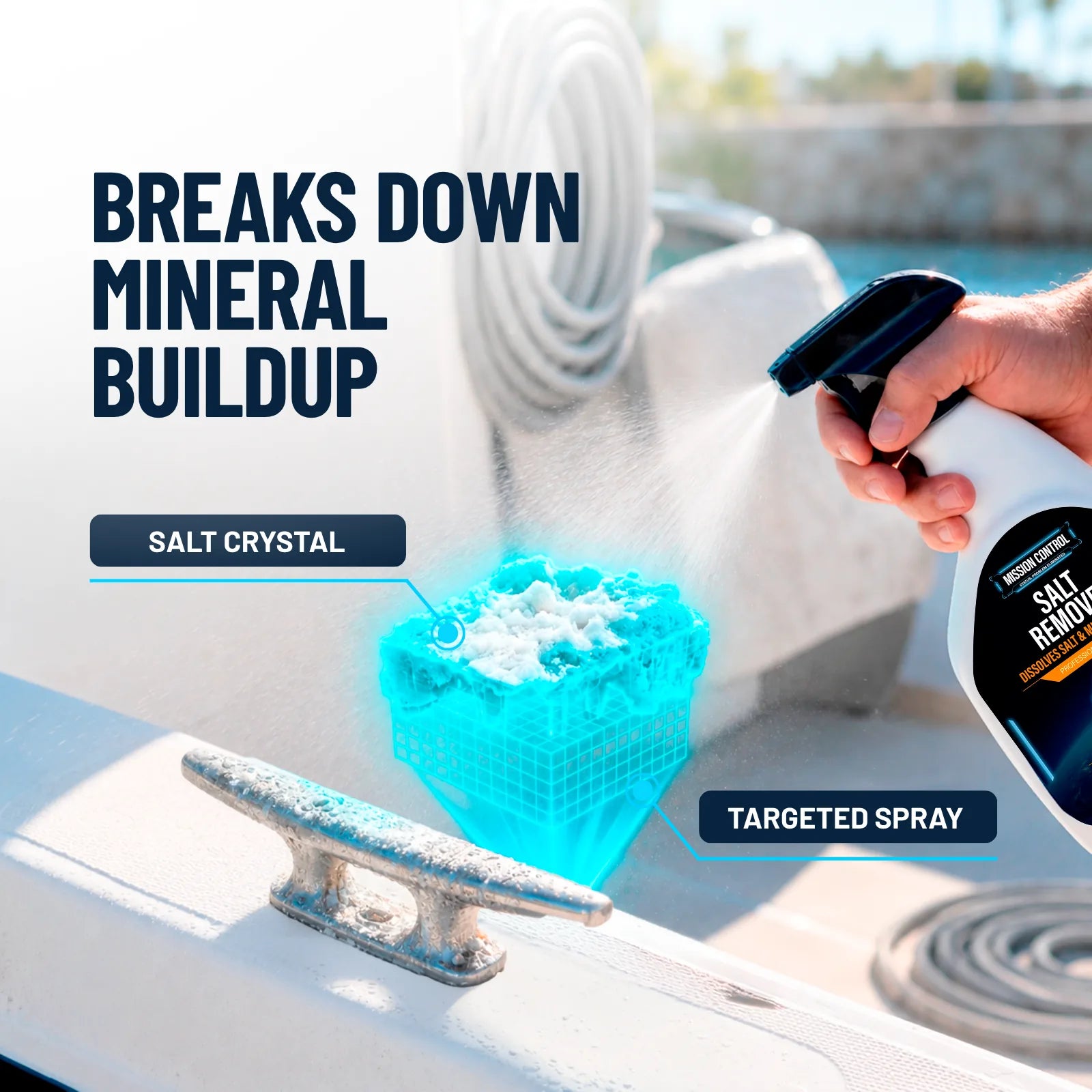 Salt Remover Spray on pool ladder and handrail