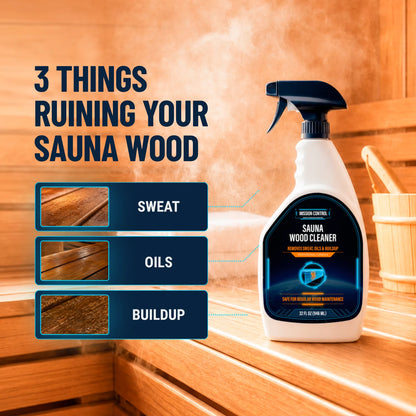 Sauna Wood Cleaner spraying onto cedar bench