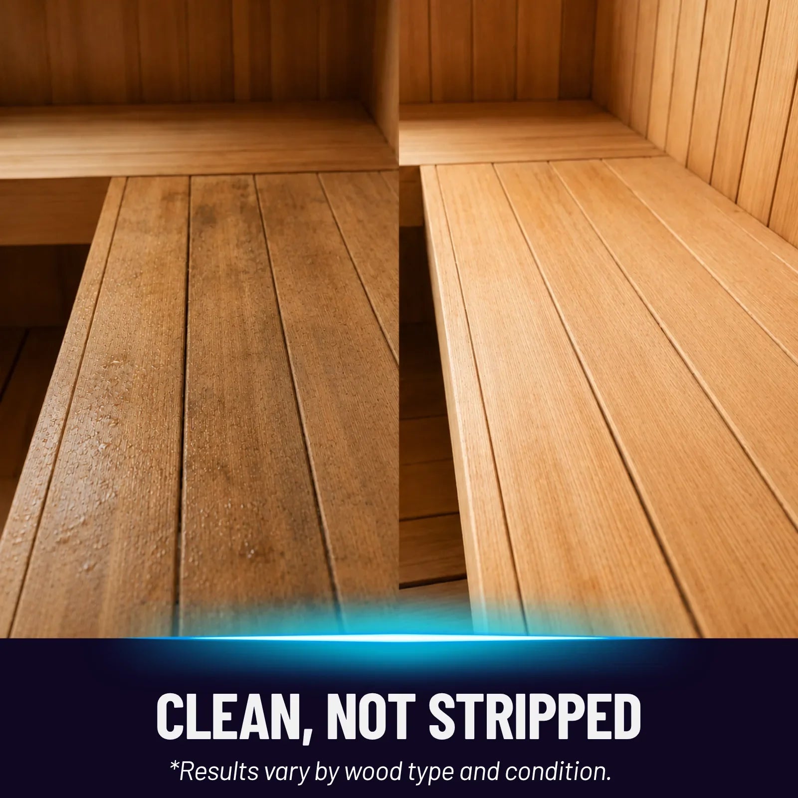 Sauna Wood Cleaner removing sweat and body oil from sauna slats
