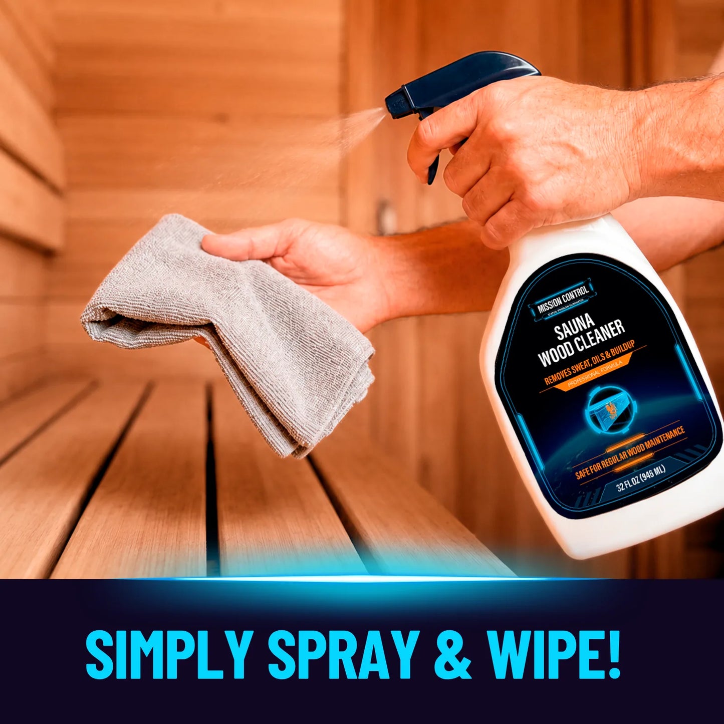 Sauna Wood Cleaner before and after on sauna backrest